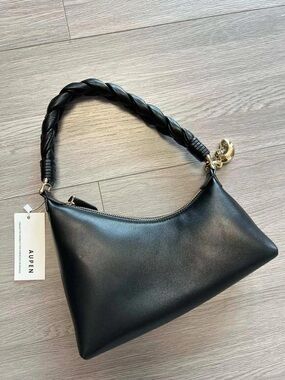 Aupen Black Braided-Handle Shoulder Crossbody Bag